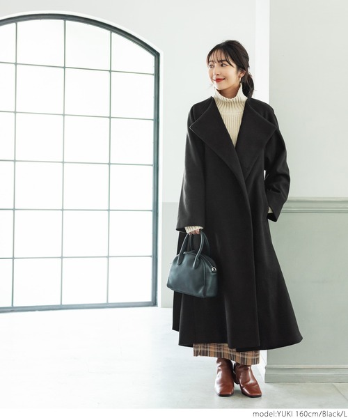 coca(coca)(コカ)の「極上ウールタッチノーカラーコート(ノーカラーコート・レディース・ベージュ/ブラック・M/L)」の15枚目の写真