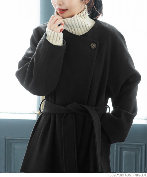 coca(coca)(コカ)の「極上ウールタッチノーカラーコート(ノーカラーコート・レディース・ベージュ/ブラック・M/L)」の10枚目の写真