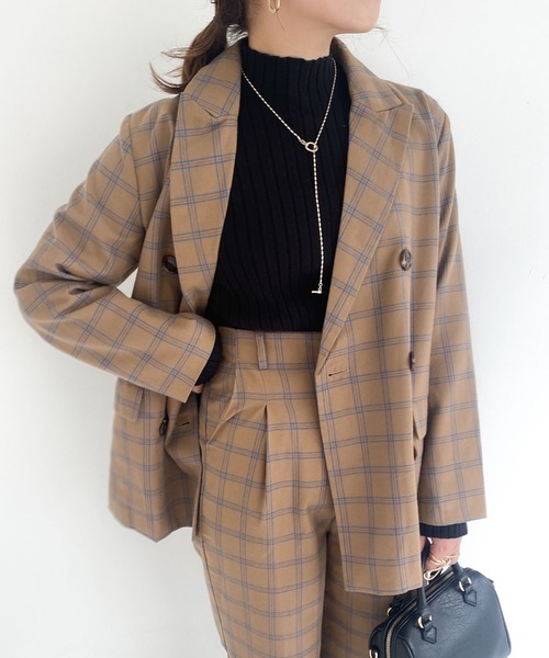 archives（アルシーヴ）の「【SETUPにも】チェックダブルジャケット（テーラードジャケット・レディース・ブラウン/ブルー/キャメル/ワインレッド・MEDIUM）」の4枚目の写真