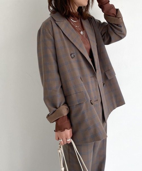 archives（アルシーヴ）の「【SETUPにも】チェックダブルジャケット（テーラードジャケット・レディース・ブラウン/ブルー/キャメル/ワインレッド・MEDIUM）」の2枚目の写真