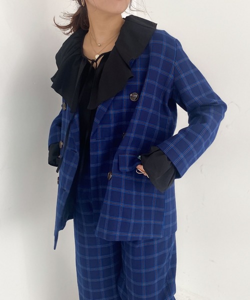 archives（アルシーヴ）の「【SETUPにも】チェックダブルジャケット（テーラードジャケット・レディース・ブラウン/ブルー/キャメル/ワインレッド・MEDIUM）」の3枚目の写真