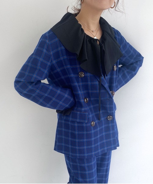 archives（アルシーヴ）の「【SETUPにも】チェックダブルジャケット（テーラードジャケット・レディース・ブラウン/ブルー/キャメル/ワインレッド・MEDIUM）」の21枚目の写真