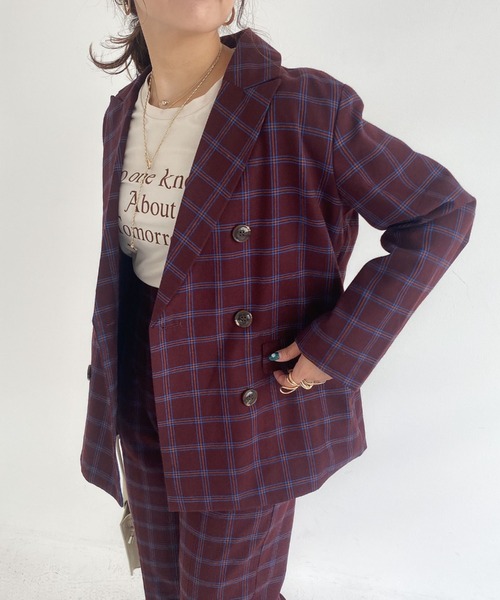 archives（アルシーヴ）の「【SETUPにも】チェックダブルジャケット（テーラードジャケット・レディース・ブラウン/ブルー/キャメル/ワインレッド・MEDIUM）」の17枚目の写真