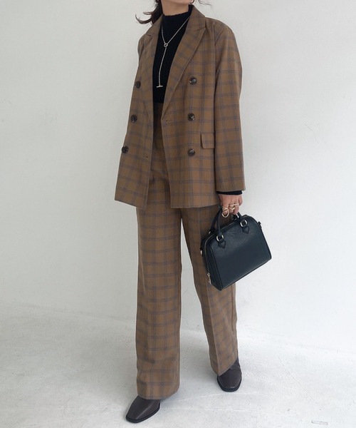 archives（アルシーヴ）の「【SETUPにも】チェックダブルジャケット（テーラードジャケット・レディース・ブラウン/ブルー/キャメル/ワインレッド・MEDIUM）」の6枚目の写真