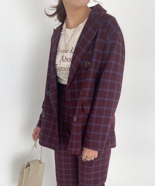 archives（アルシーヴ）の「【SETUPにも】チェックダブルジャケット（テーラードジャケット・レディース・ブラウン/ブルー/キャメル/ワインレッド・MEDIUM）」の18枚目の写真