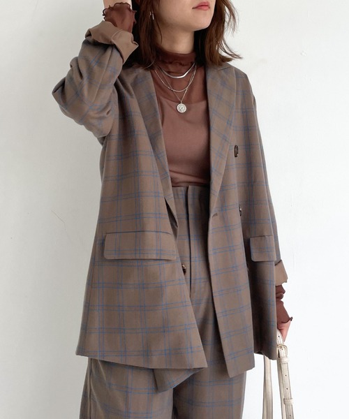 セール】【SETUPにも】チェックダブルジャケット（テーラード