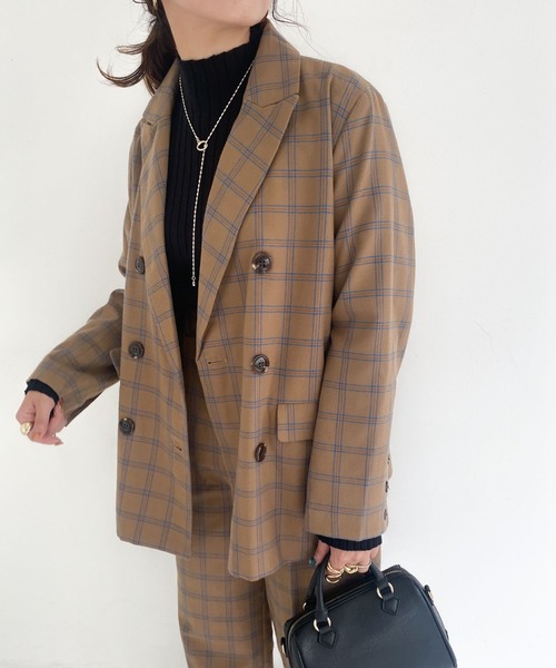 archives（アルシーヴ）の「【SETUPにも】チェックダブルジャケット（テーラードジャケット・レディース・ブラウン/ブルー/キャメル/ワインレッド・MEDIUM）」の9枚目の写真