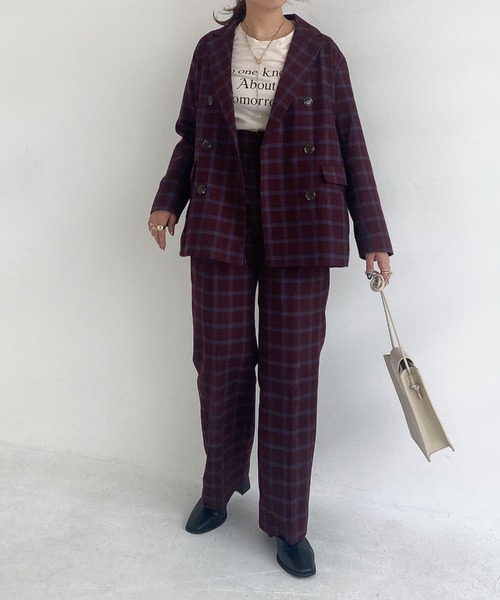 archives（アルシーヴ）の「【SETUPにも】チェックダブルジャケット（テーラードジャケット・レディース・ブラウン/ブルー/キャメル/ワインレッド・MEDIUM）」の14枚目の写真