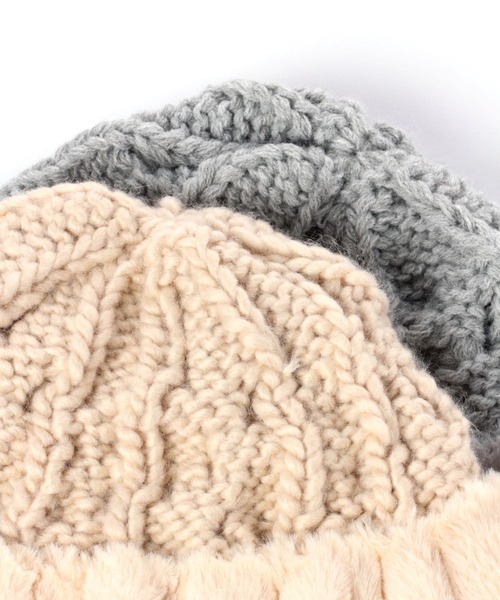 studio CLIP（スタディオクリップ）の「フェイクファー付きリバーシブルニットワッチ（ニットキャップ/ビーニー・レディース・ベージュ/グレー/ライトグレー/アイボリー・FREE）」の21枚目の写真