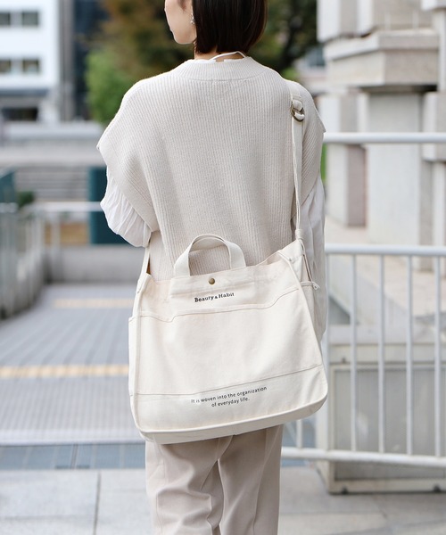 Beauty&Habit（ビューティアンドハビット）の「【Beauty&Habit】キャンバスショルダートートバッグ/2WAY Shoulder Tote Bag A4サイズ（トートバッグ・メンズ・ナチュラル・FREE）」の8枚目の写真