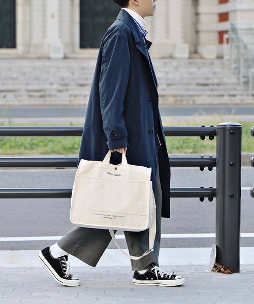 Beauty&Habit（ビューティアンドハビット）の「【Beauty&Habit】キャンバスショルダートートバッグ/2WAY Shoulder Tote Bag A4サイズ（トートバッグ・メンズ・ナチュラル・FREE）」の4枚目の写真
