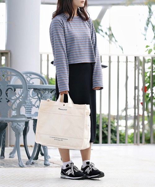Beauty&Habit（ビューティアンドハビット）の「【Beauty&Habit】キャンバスショルダートートバッグ/2WAY Shoulder Tote Bag A4サイズ（トートバッグ・メンズ・ナチュラル・FREE）」の13枚目の写真