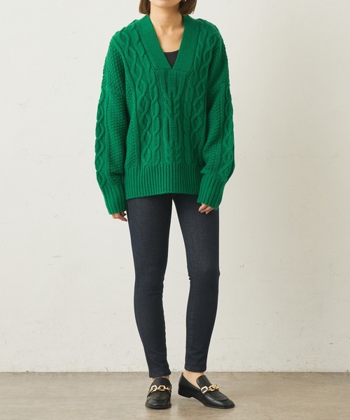 Lui's(ルイス)の「ケーブルVネックニット(ニット/セーター・レディース・オフホワイト/ブルー/グリーン・FREE)」の17枚目の写真