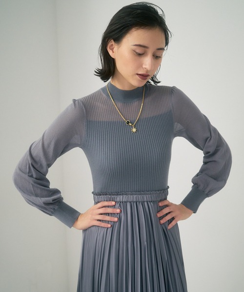 ANAYI（アナイ）の「シアーパフスリーブドッキング　ワンピース（ワンピース・レディース・ネイビー/ライトベージュ/トップグレー/レッド・38/36）」の8枚目の写真