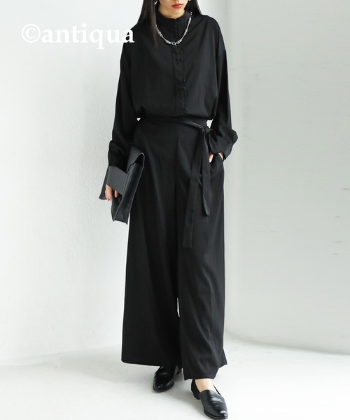 antiqua（アンティカ）の「一枚で差をつける。サテンオールインワン（つなぎ/オールインワン・レディース・ブラック/ネイビー/カーキ・FREE）」の7枚目の写真