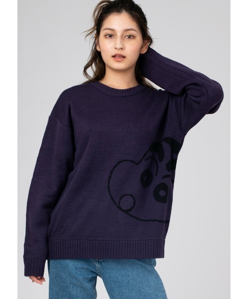 Design Tshirts Store graniph（デザイン　ティーシャツ　ストア　グラニフ）の「しんのすけ＆ぶりぶりざえもん(クレヨンしんちゃん)｜コラボニット（ニット/セーター・メンズ・パープル・SMALL/MEDIUM/LARGE）」の8枚目の写真