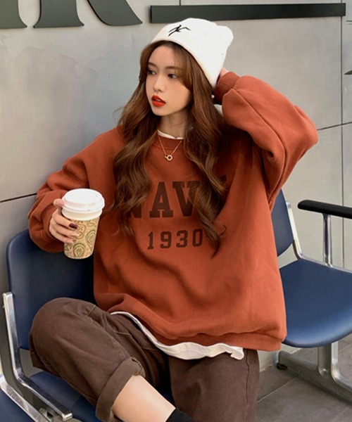 Girly Doll（ガーリードール）の「ビッグシルエットロゴトレーナー（スウェット・レディース・ネイビー/ブラウン/グレー/キャメル/ベージュ/グリーン・FREE）」の6枚目の写真