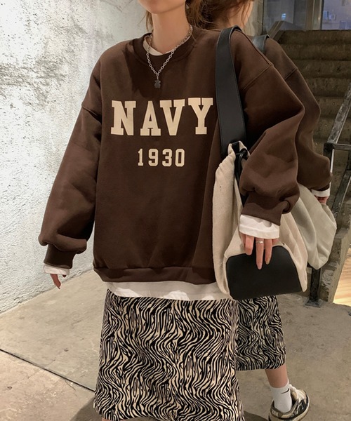 Girly Doll（ガーリードール）の「ビッグシルエットロゴトレーナー（スウェット・レディース・ネイビー/ブラウン/グレー/キャメル/ベージュ/グリーン・FREE）」の14枚目の写真