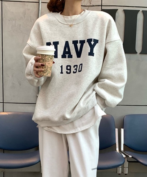 Girly Doll（ガーリードール）の「ビッグシルエットロゴトレーナー（スウェット・レディース・ネイビー/ブラウン/グレー/キャメル/ベージュ/グリーン・FREE）」の16枚目の写真