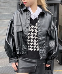 Figments | クロップドフェイクレザージャケット(ライダースジャケット)