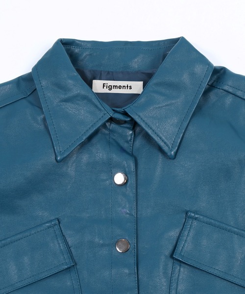 Figments（フィグメンツ）の「クロップドフェイクレザージャケット（ライダースジャケット・レディース・ブルー/ブラック/パープル・FREE）」の6枚目の写真
