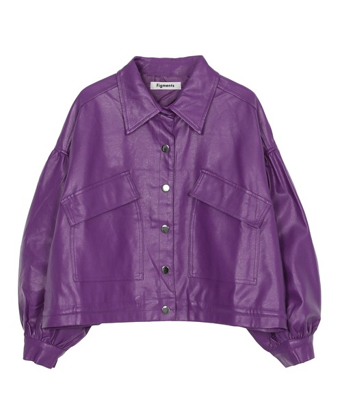 Figments（フィグメンツ）の「クロップドフェイクレザージャケット（ライダースジャケット・レディース・ブルー/ブラック/パープル・FREE）」の8枚目の写真