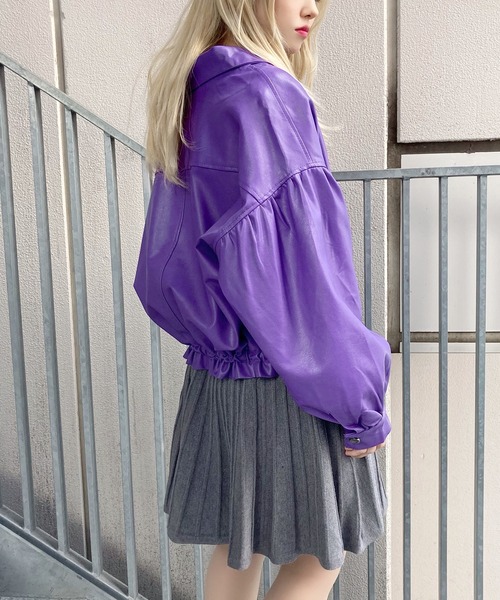 Figments（フィグメンツ）の「クロップドフェイクレザージャケット（ライダースジャケット・レディース・ブルー/ブラック/パープル・FREE）」の11枚目の写真