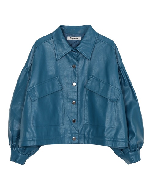 Figments（フィグメンツ）の「クロップドフェイクレザージャケット（ライダースジャケット・レディース・ブルー/ブラック/パープル・FREE）」の18枚目の写真