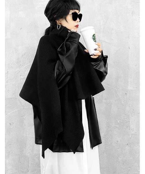 LVEU.（ラブユ.）の「Asymmetric rib knit cape / アシメリブニットケープ(Ai select)（ニット/セーター・レディース・ブラック・FREE）」の10枚目の写真