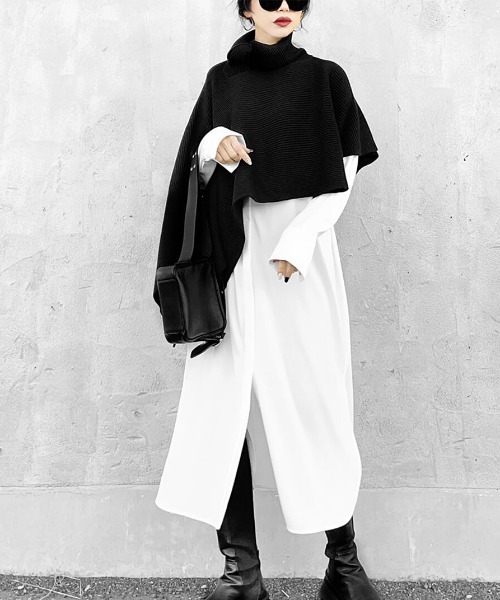 LVEU.（ラブユ.）の「Asymmetric rib knit cape / アシメリブニットケープ(Ai select)（ニット/セーター・レディース・ブラック・FREE）」の12枚目の写真