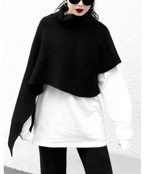 LVEU.（ラブユ.）の「Asymmetric rib knit cape / アシメリブニットケープ(Ai select)（ニット/セーター・レディース・ブラック・FREE）」の5枚目の写真