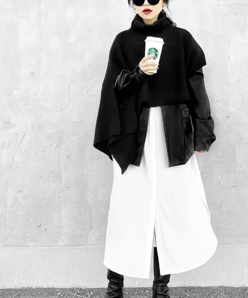 LVEU.（ラブユ.）の「Asymmetric rib knit cape / アシメリブニットケープ(Ai select)（ニット/セーター・レディース・ブラック・FREE）」の4枚目の写真