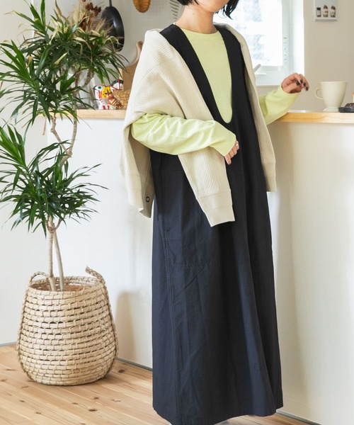 FORK&SPOON（フォークアンドスプーン）の「FORK&SPOON　Uネックワンピース（ワンピース・レディース・インディゴブルー/キャメル・ONE）」の5枚目の写真