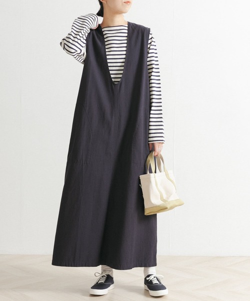 FORK&SPOON（フォークアンドスプーン）の「FORK&SPOON　Uネックワンピース（ワンピース・レディース・インディゴブルー/キャメル・ONE）」の3枚目の写真