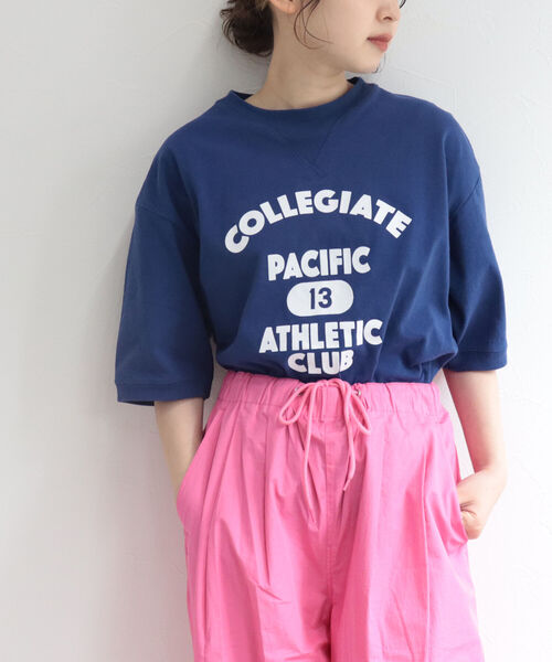 FREDY&GLOSTER(フレディアンドグロスター)の「【Collegiate Pacific/カレッジエイトパシフィック】V Gazette Half Sleeve TEE(Tシャツ/カットソー・レディース・ベージュ/ネイビー/オフホワイト・MEDIUM)」の1枚目の写真