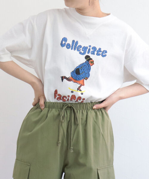 FREDY&GLOSTER(フレディアンドグロスター)の「【Collegiate Pacific/カレッジエイトパシフィック】V Gazette Half Sleeve TEE(Tシャツ/カットソー・レディース・ベージュ/ネイビー/オフホワイト・MEDIUM)」の2枚目の写真