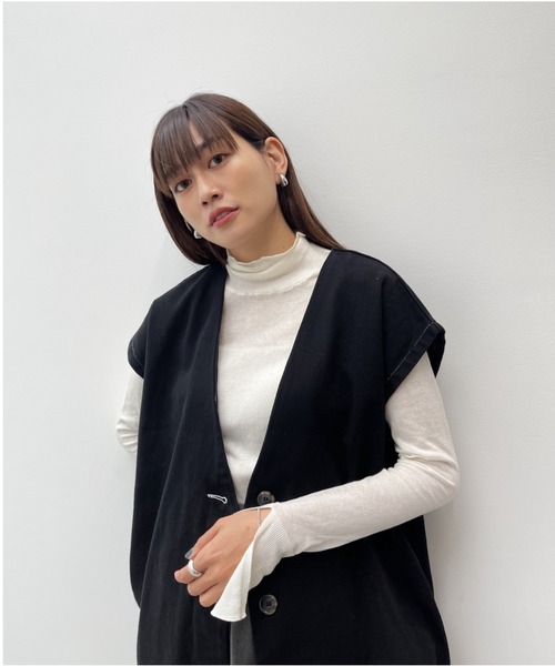 希少美品！！日本製ONEWASH デニム ノーカラーベスト GZ-SLVT-0608 ショールカラーベスト ボーダー - 倉敷美観地区