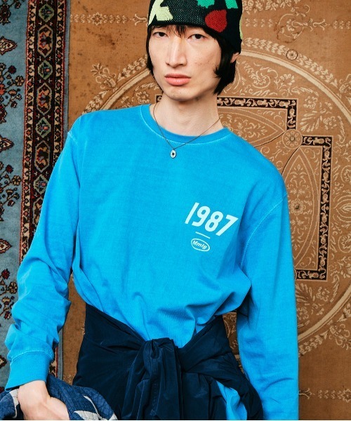 87mm（87mm）の「【87MM / Mmlg】19MG LSV-T (OVERDYE) /  パルチムエムエム MMLG 19MG ワンポイントロゴ ロングスリーブTシャツ (オーバーダイ)（Tシャツ/カットソー・レディース・チャコールグレー/ブルー・LARGE/SMALL/MEDIUM）」の13枚目の写真