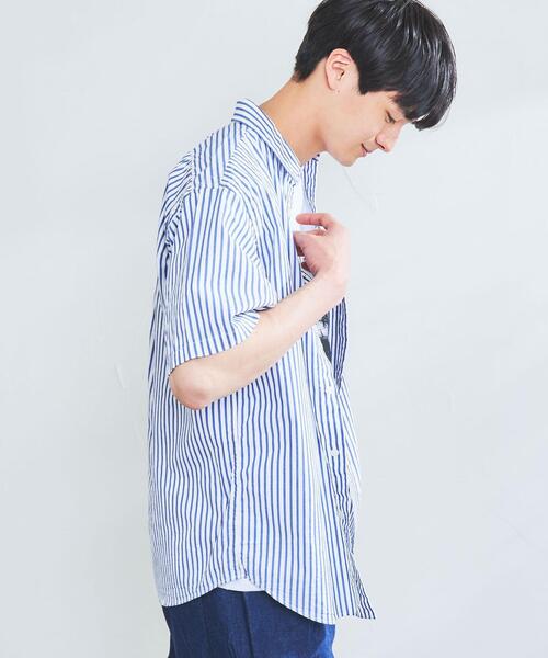 coen(コーエン)の「ストライプレギュラー半袖シャツ(シャツ/ブラウス・メンズ・ネイビー/グレー・SMALL/MEDIUM/LARGE/X-LARGE)」の17枚目の写真