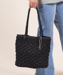 【 500mlペットボトル収納可能 】チャーム付き シアーレース編み ペーパー トートバッグ / レディース かごバッグ B5サイズ対応