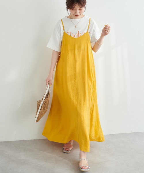 natural couture(ナチュラルクチュール)の「シアーストライプ前後2WAYキャミワンピース(ワンピース・レディース・ブラック/イエロー/ピンク/オフホワイト/サックスブルー・FREE)」の5枚目の写真