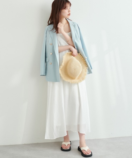 natural couture(ナチュラルクチュール)の「シアーストライプ前後2WAYキャミワンピース(ワンピース・レディース・ブラック/イエロー/ピンク/オフホワイト/サックスブルー・FREE)」の14枚目の写真