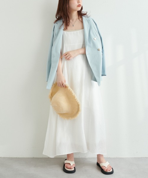 natural couture(ナチュラルクチュール)の「シアーストライプ前後2WAYキャミワンピース(ワンピース・レディース・ブラック/イエロー/ピンク/オフホワイト/サックスブルー・FREE)」の13枚目の写真