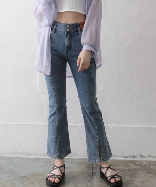 Alite cloth(アリーテクロス)の「フロントスソスリットデニムパンツ(デニムパンツ・レディース・ブルー/ブラック・L/M/XS/S)」の1枚目の写真