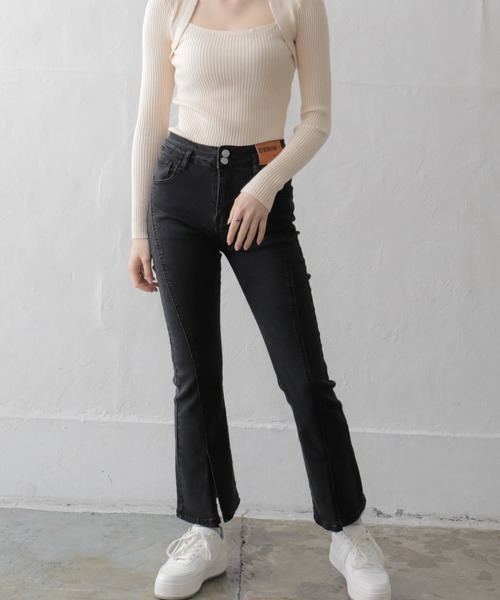 Alite cloth(アリーテクロス)の「フロントスソスリットデニムパンツ(デニムパンツ・レディース・ブルー/ブラック・L/M/XS/S)」の4枚目の写真