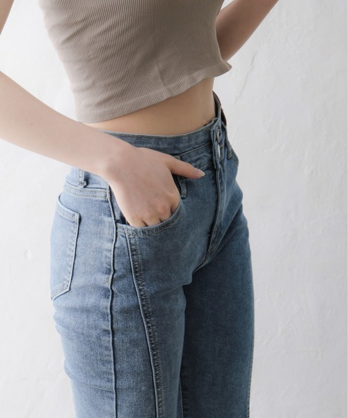 Alite cloth(アリーテクロス)の「フロントスソスリットデニムパンツ(デニムパンツ・レディース・ブルー/ブラック・L/M/XS/S)」の12枚目の写真