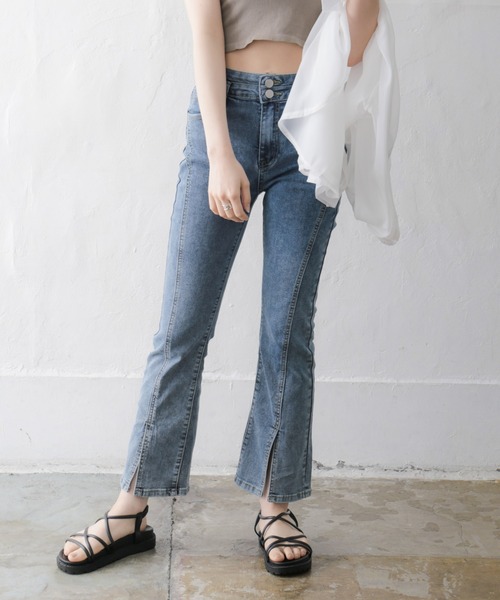 Alite cloth(アリーテクロス)の「フロントスソスリットデニムパンツ(デニムパンツ・レディース・ブルー/ブラック・L/M/XS/S)」の8枚目の写真