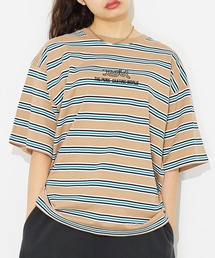 X-girl | STRIPED H/S TEE/ビッグシルエット/ストライプ/ボーダー/ハーフスリーブ Tシャツ(Tシャツ/カットソー)