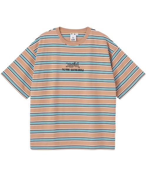 X-girl（エックスガール）の「STRIPED H/S TEE/ビッグシルエット/ストライプ/ボーダー/ハーフスリーブ Tシャツ（Tシャツ/カットソー・レディース・ベージュ/グリーン/ブラック・ONE SIZE）」の10枚目の写真