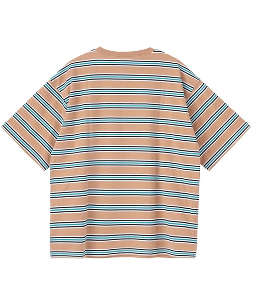 X-girl（エックスガール）の「STRIPED H/S TEE/ビッグシルエット/ストライプ/ボーダー/ハーフスリーブ Tシャツ（Tシャツ/カットソー・レディース・ベージュ/グリーン/ブラック・ONE SIZE）」の11枚目の写真